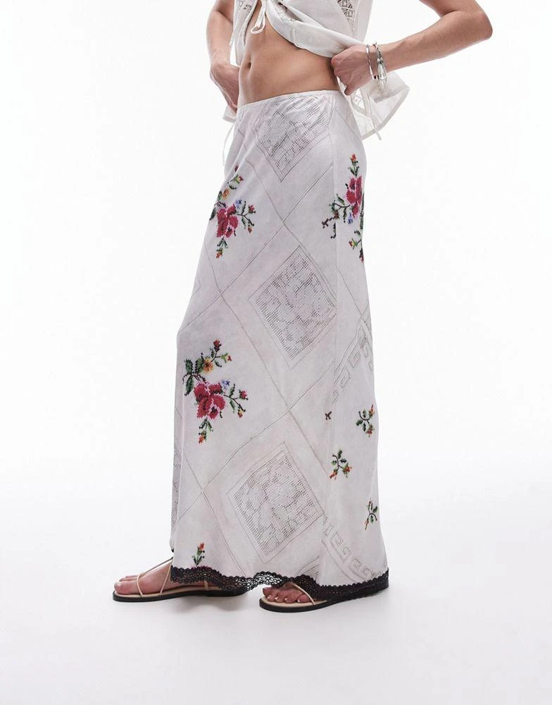 Topshop Topshop Satin Bias midi skirt in table cloth floral print 5