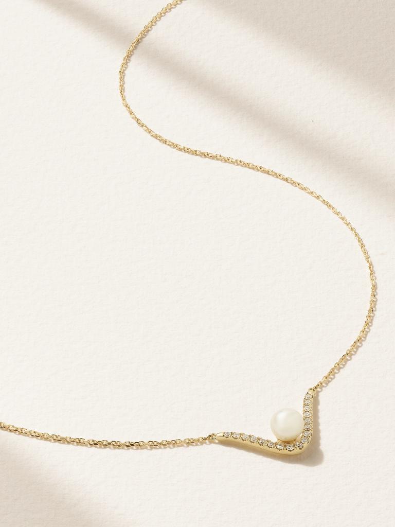 Mizuki 14k 黄金、珍珠、钻石项链