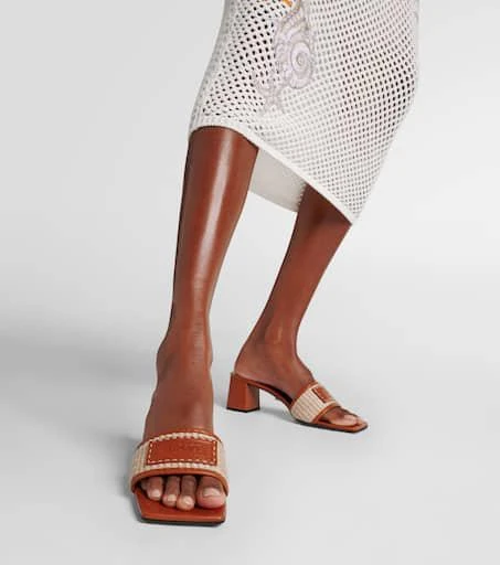Versace Theia Barocco leather-trimmed raffia mules 4