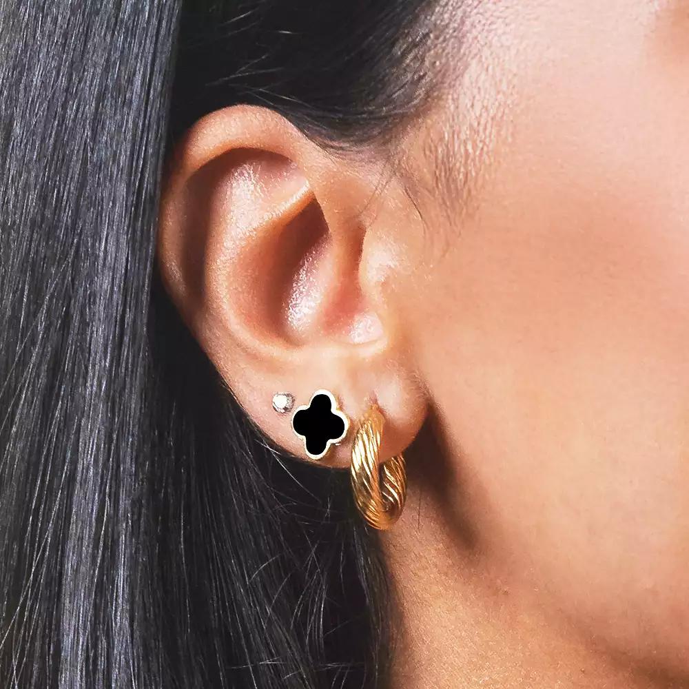 The Lovery Small Onyx Clover Stud Earrings 14K Yellow Gold