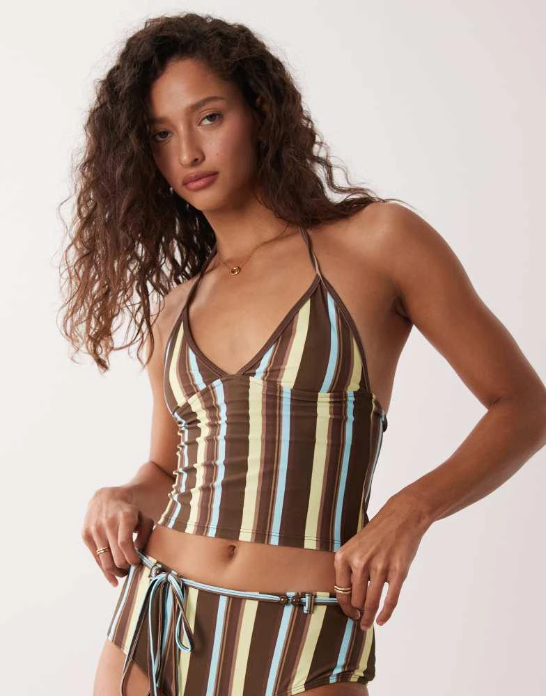 Motel Motel Thorin striped tankini in brown blue 4
