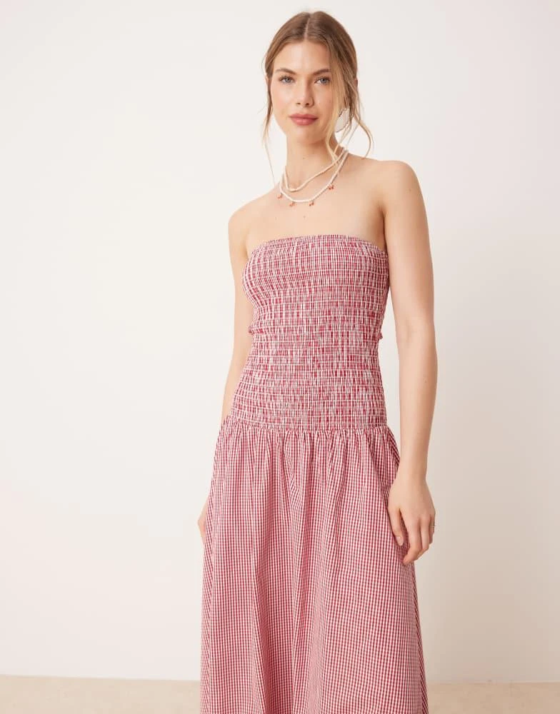 Glamorous Glamorous shirred drop waist maxi dress in red gingham 3