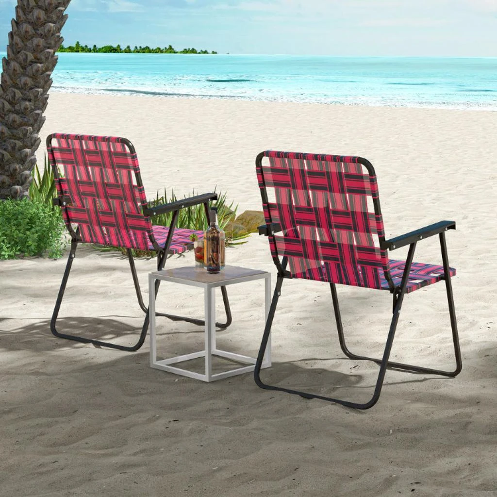 Hivvago 2 Pieces Folding Beach Chair Camping Lawn Webbing Chair-Red 2