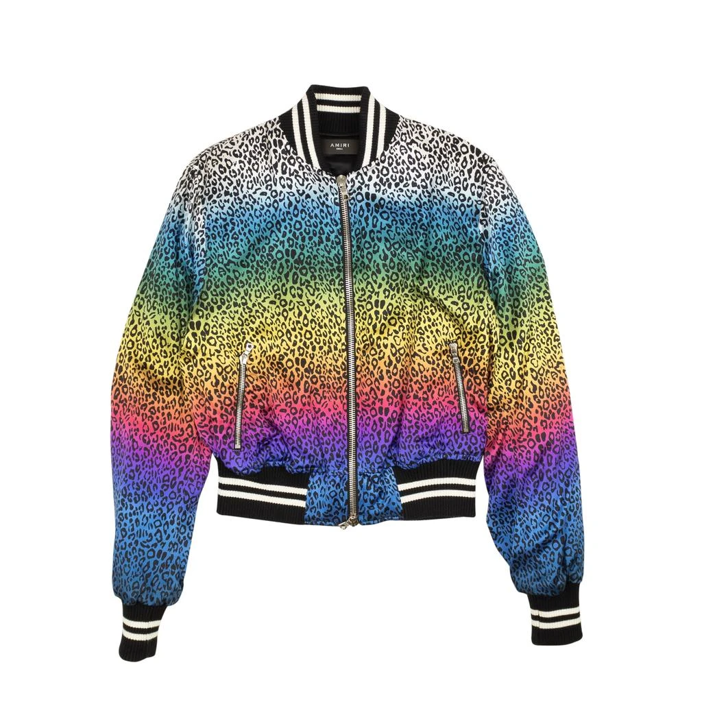 Amiri Black Silk Rainbow Leopard Bomber Jacket 1