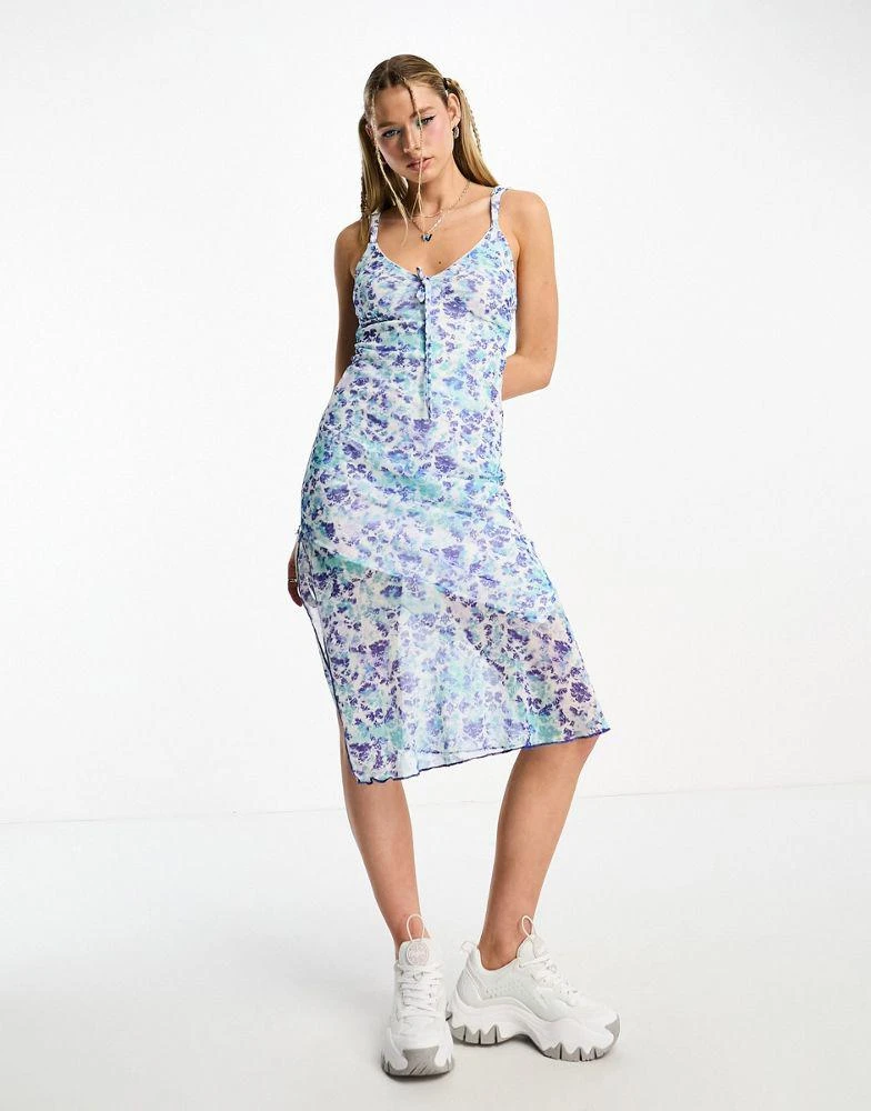 Tammy Girl Tammy Girl 90s cami midi dress in blue ditsy and bow detail 4