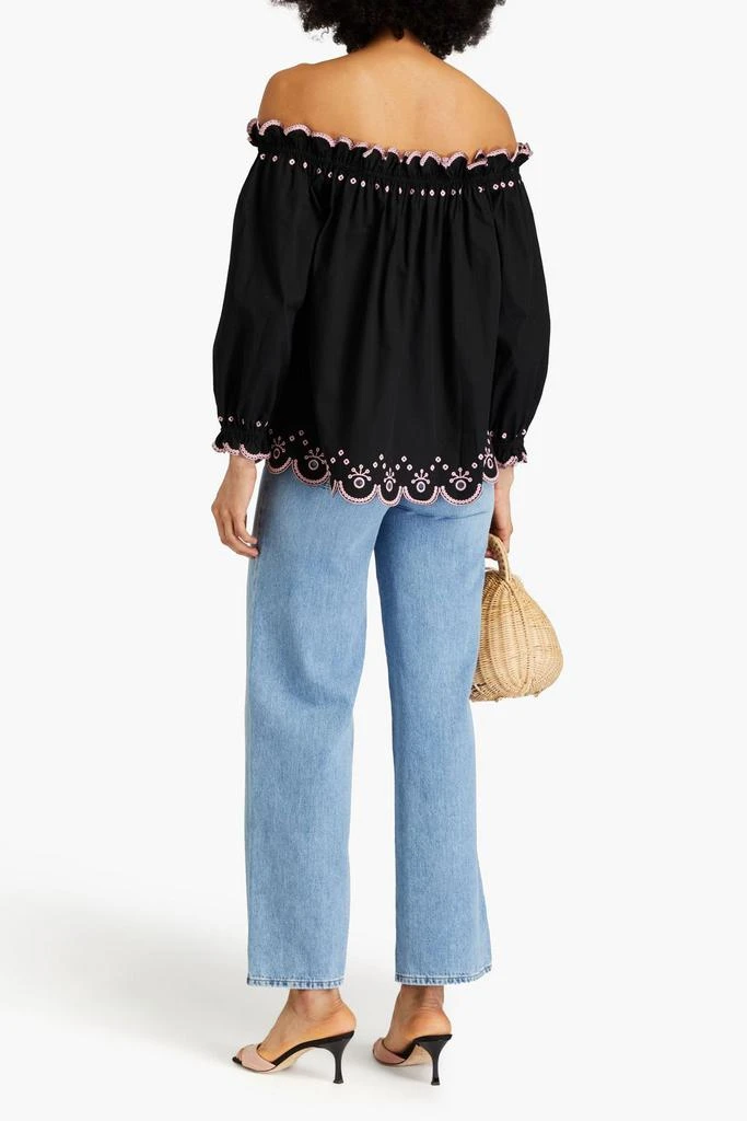 Saloni Gaby off-the-shoulder broderie anglaise-trimmed cotton-poplin top 3