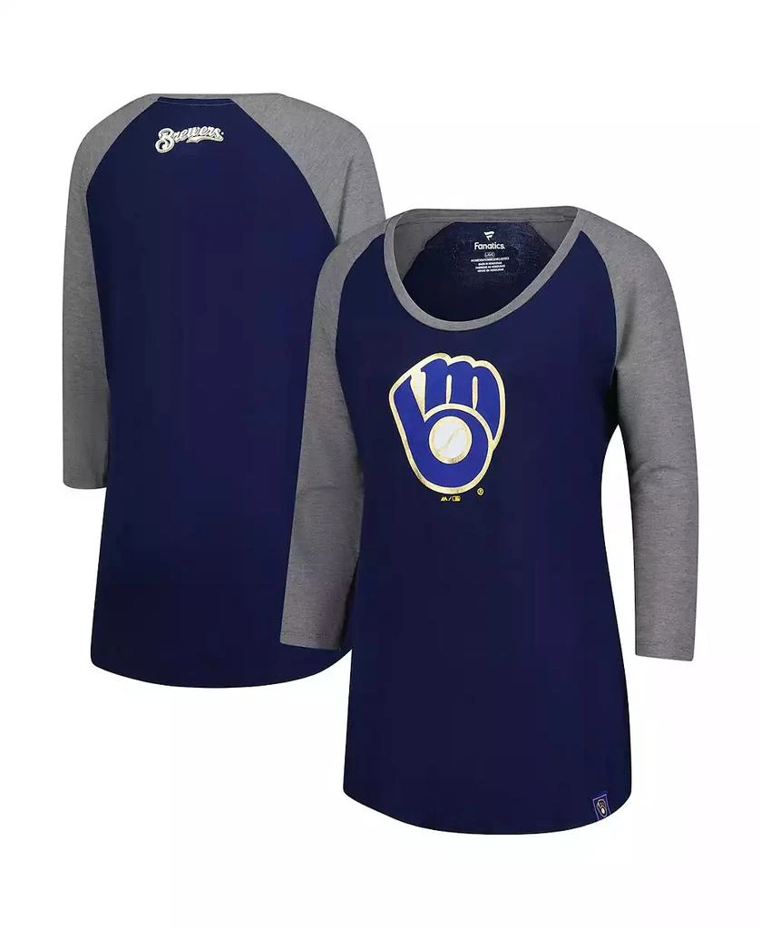 Majestic Women's Navy Milwaukee Brewers Raglan 3/4-Sleeve T-Shirt 1