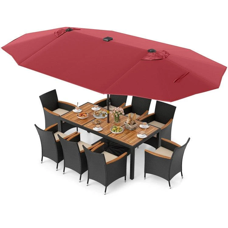 Hivvago 11 Pieces Patio Dining Set with LED Patio Umbrella with Base and Seat Cushions 7
