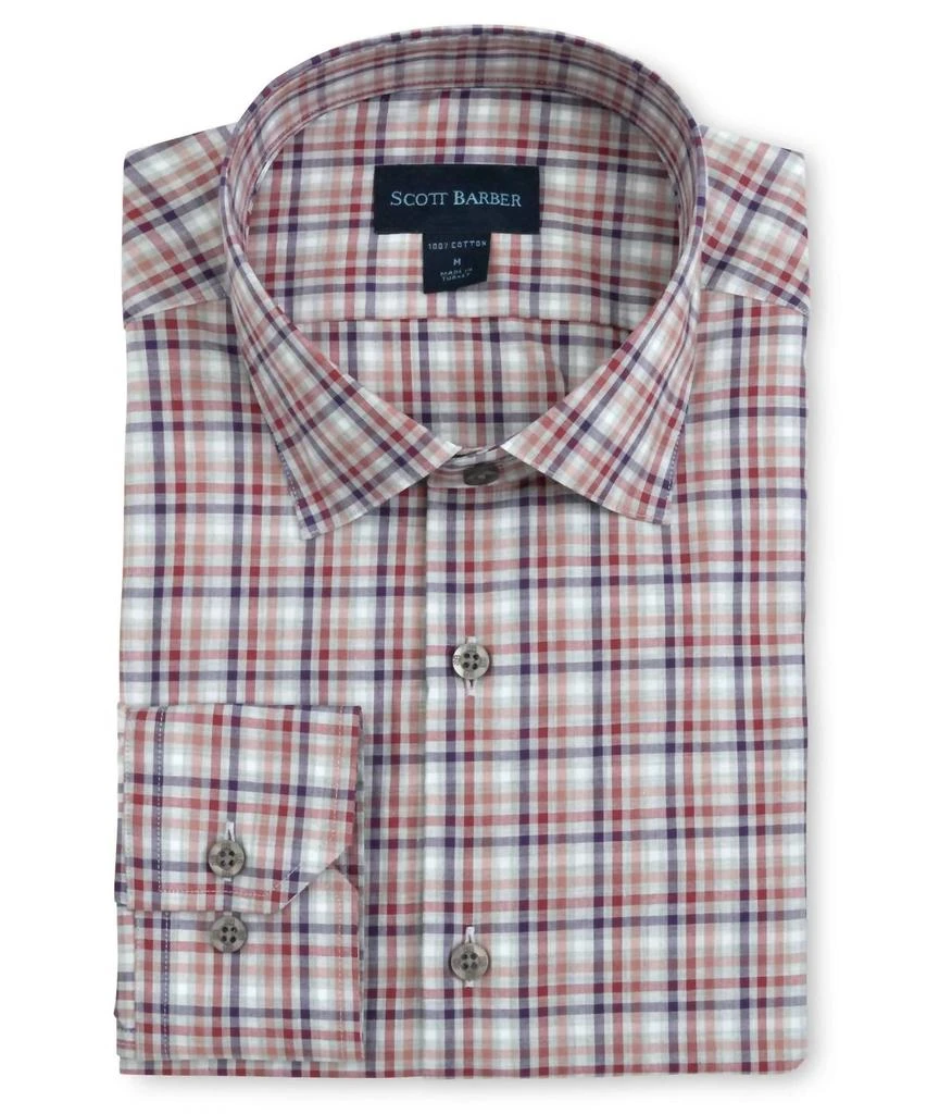 Scott Barber Men's Tattersall Shirt In Burgundy 1