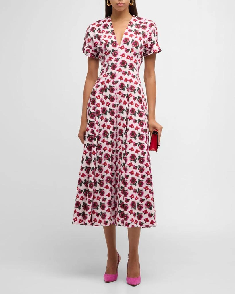 Jonathan Cohen Floral Pleated V-Neck Midi Dress 3