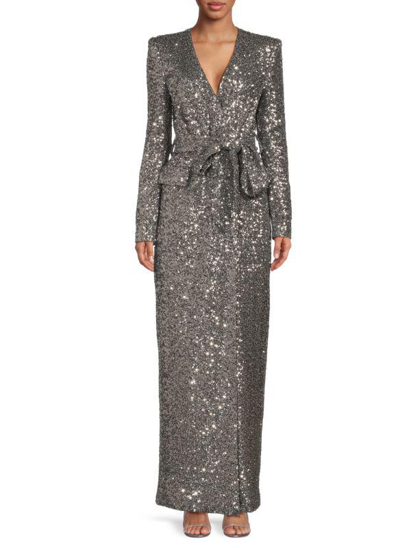 Badgley Mischka Sequin Wrap Column Gown