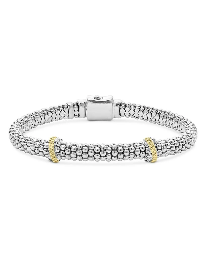LAGOS Sterling Silver & 18K Gold Double X Station Caviar Luxe Diamond Bracelet 1