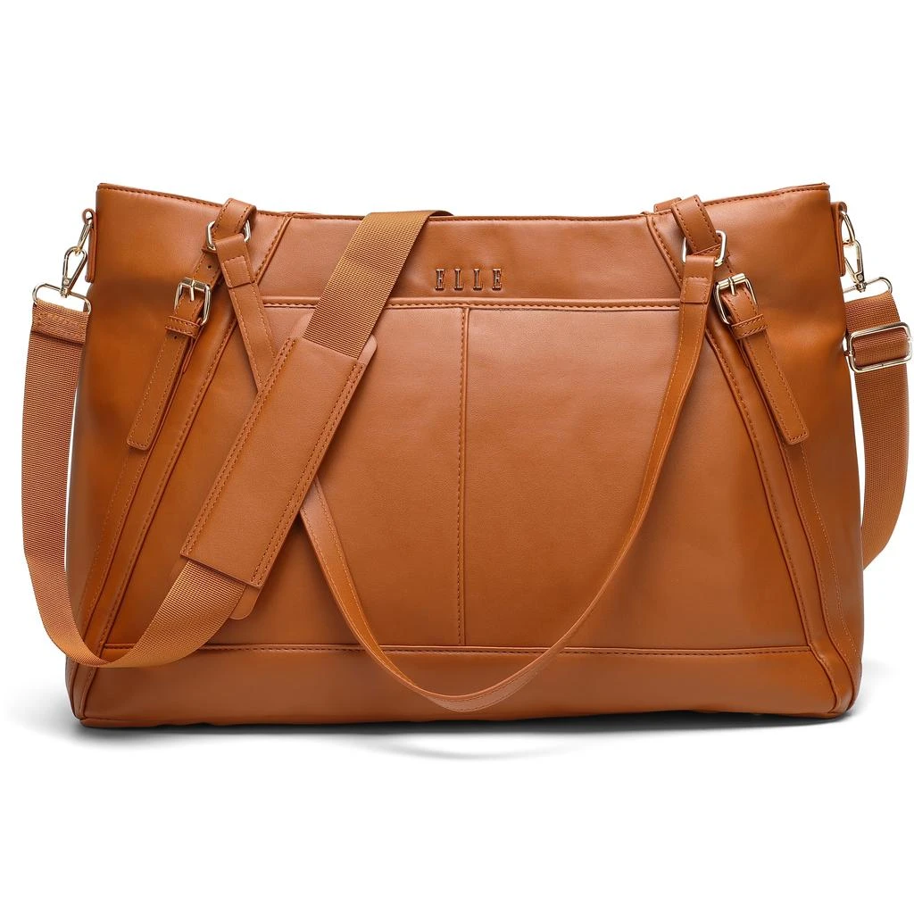 ELLE Leisure Luxe 33L Vegan Leather Weekender Tote Bag | Brown 1