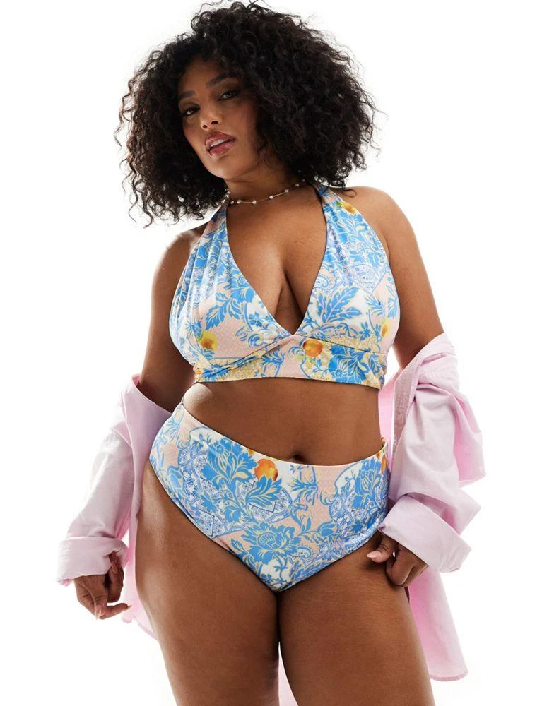 ASOS ASOS DESIGN Curve Hailey high leg high waist bikini bottom in baroque 3