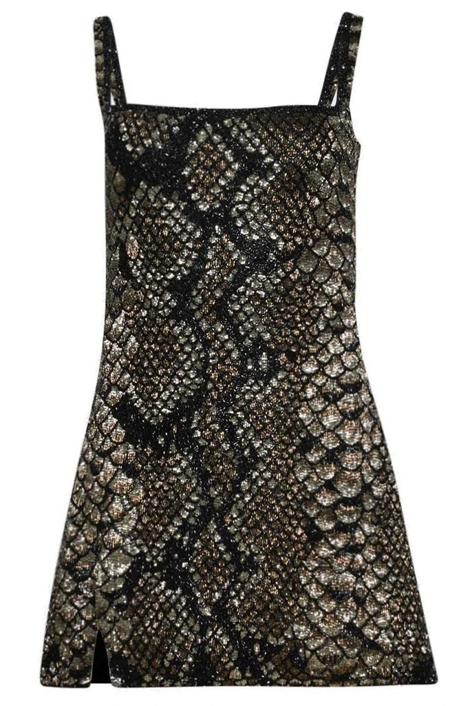 Clio Peppiatt Medusa Embellished Snake-print Mini Dress - Gold Clio Peppiatt Medusa Embellished Snake-print Mini Dress - Gold