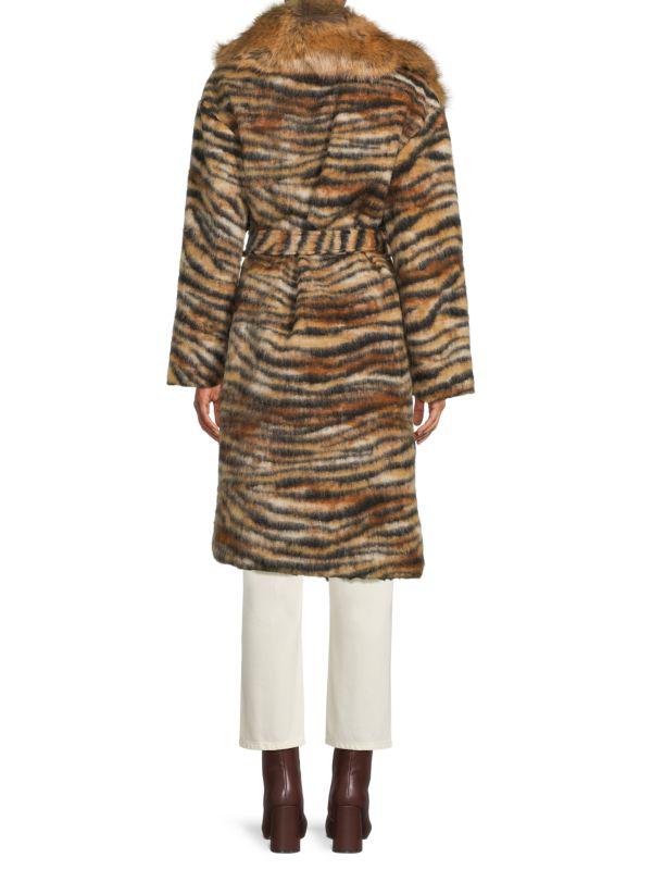 La Fiorentina Tiger Print Faux Fur & Wool Coat
