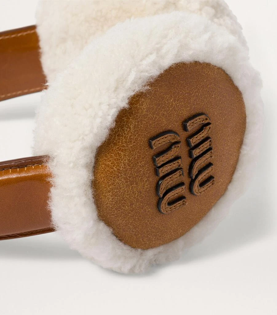 Miu Miu Leather-Shearling Logo Earmuffs 2