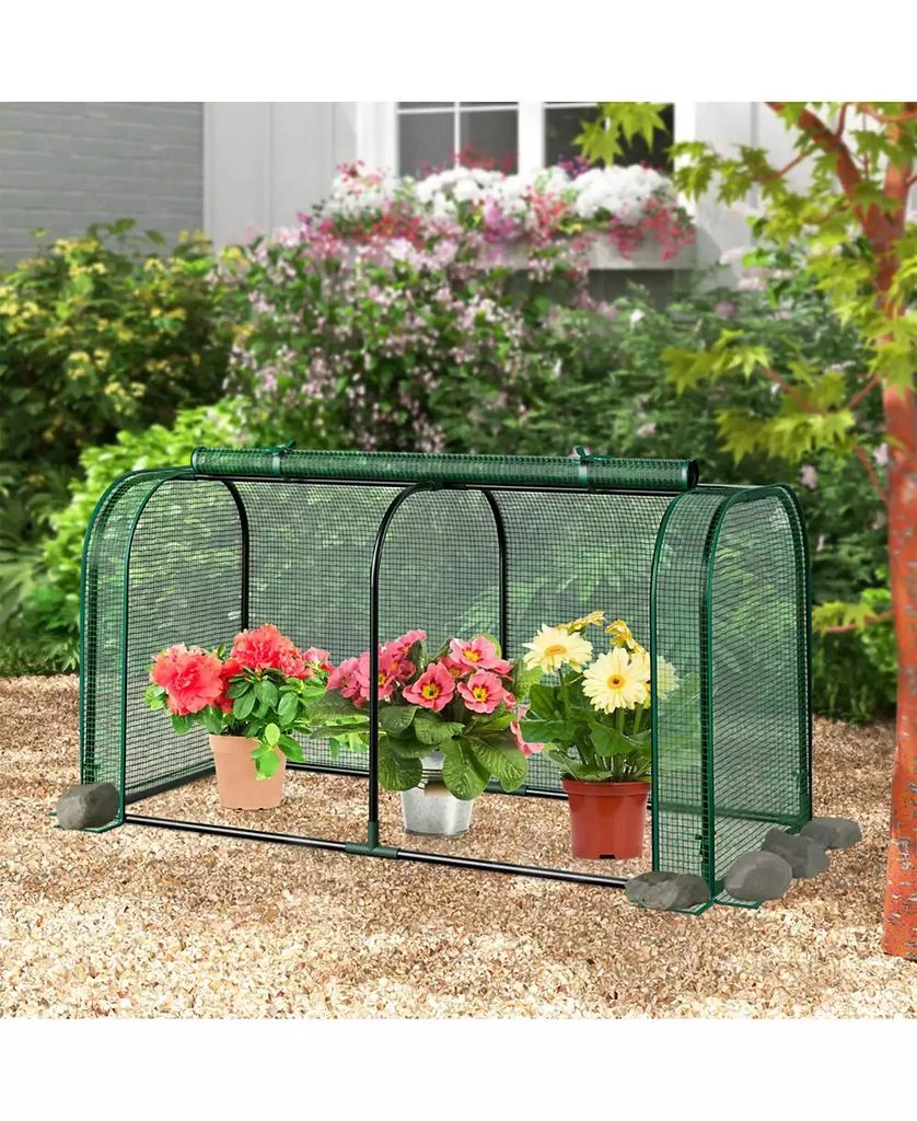 SUGIFT Mini Tunnel Greenhouse with Roll-up Zipper Door-Green 8