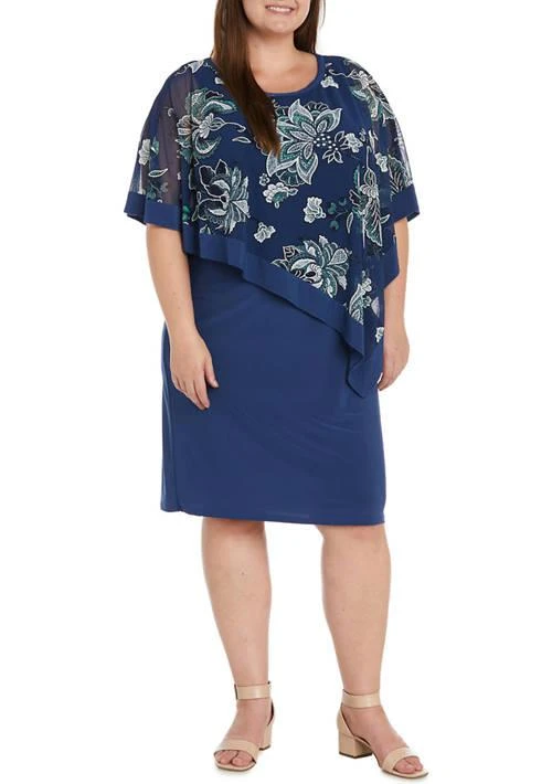 R & M Richards M Richards Plus Size Printed Mesh Capelet Dress 1