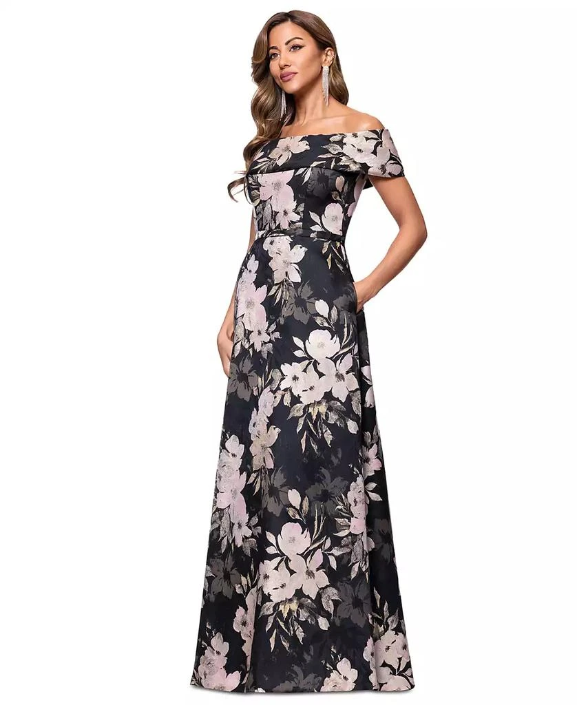 XSCAPE Women's Metallic Jacquard Off-The-Shoulder Gown 2