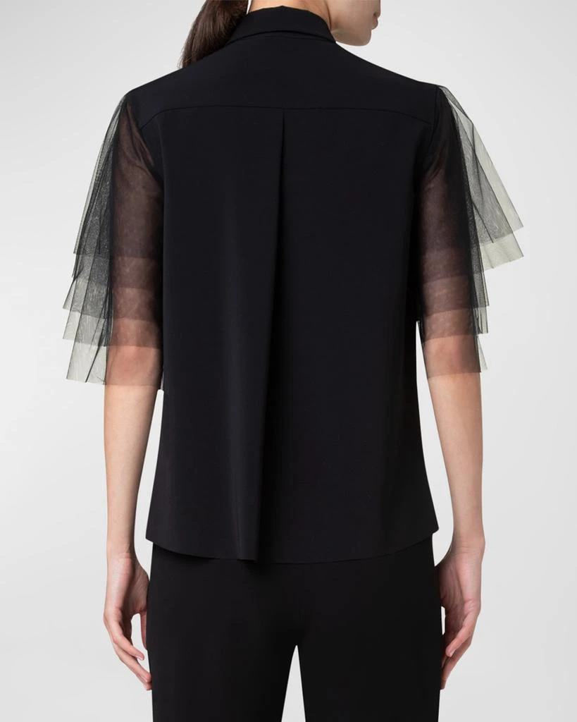Akris Layered Tulle-Sleeve Button-Down Blouse 3