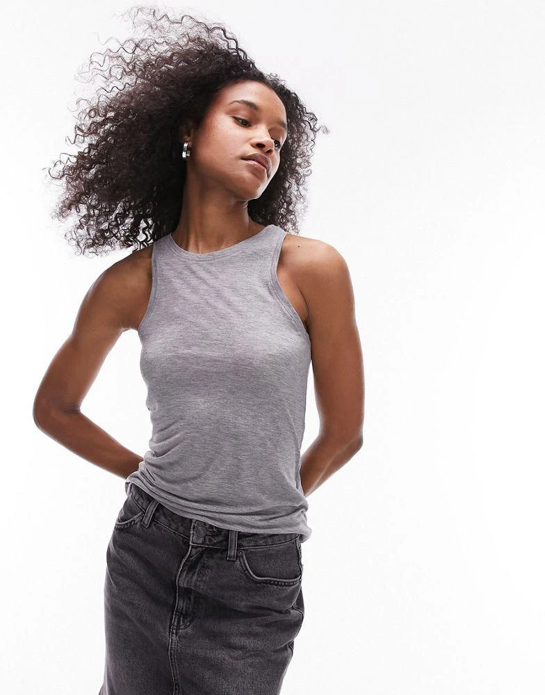 Topshop Topshop premium slinky racer vest in grey marl 1