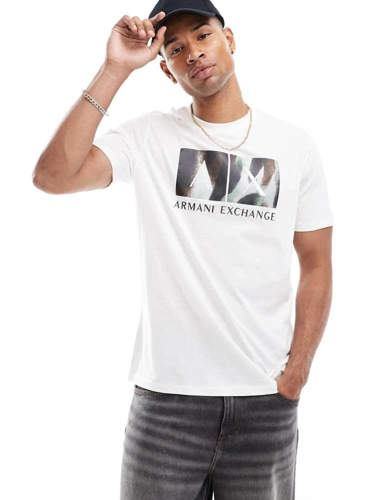 Armani Exchange Armani Exchange camoflage chest print t-shirt in white 2