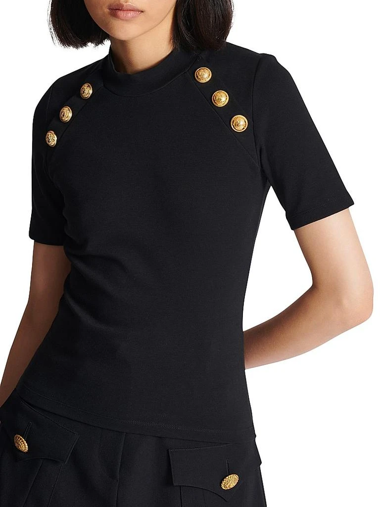 Balmain Logo Button Raglan Stretch T-Shirt 6