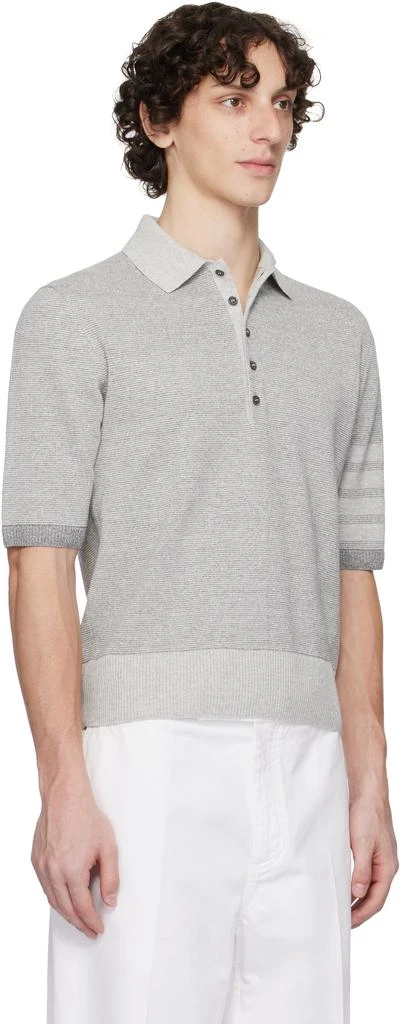 Thom Browne Gray Textured Striped Stitch 4-Bar Relaxed Polo 2
