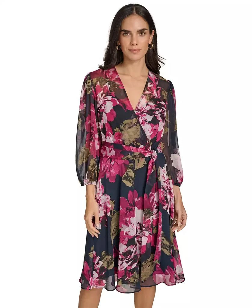 Calvin Klein Women's Printed Surplice-Neck A-Line Faux-Wrap Dress 3