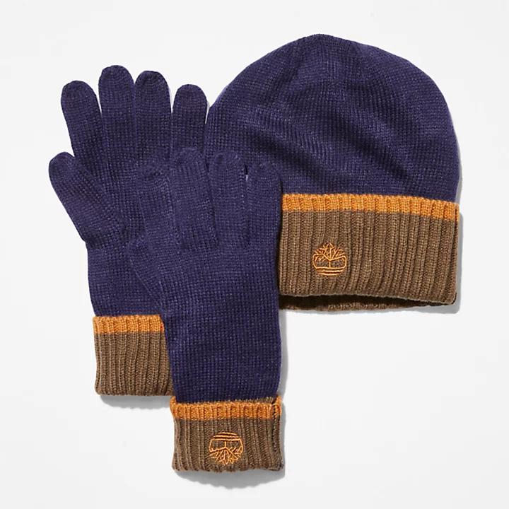 Timberland All Gender Beanie and Glove Gift Set in Navy