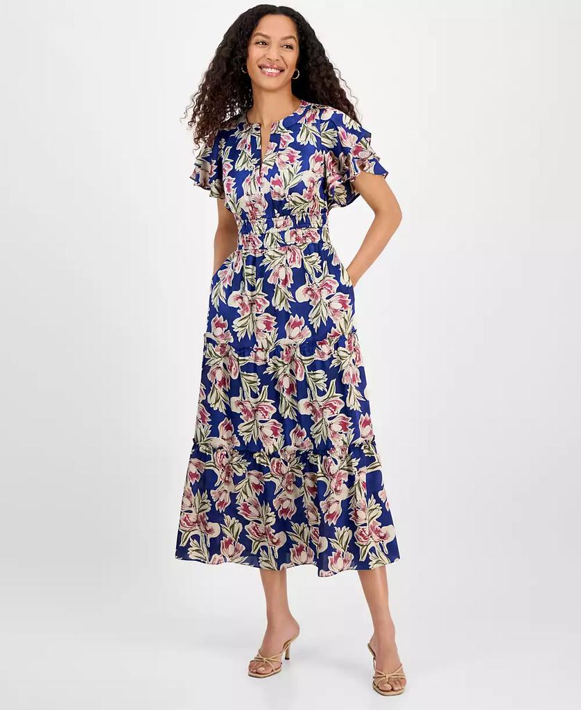 julia jordan Women's Printed Tiered-Short-Sleeve Dress