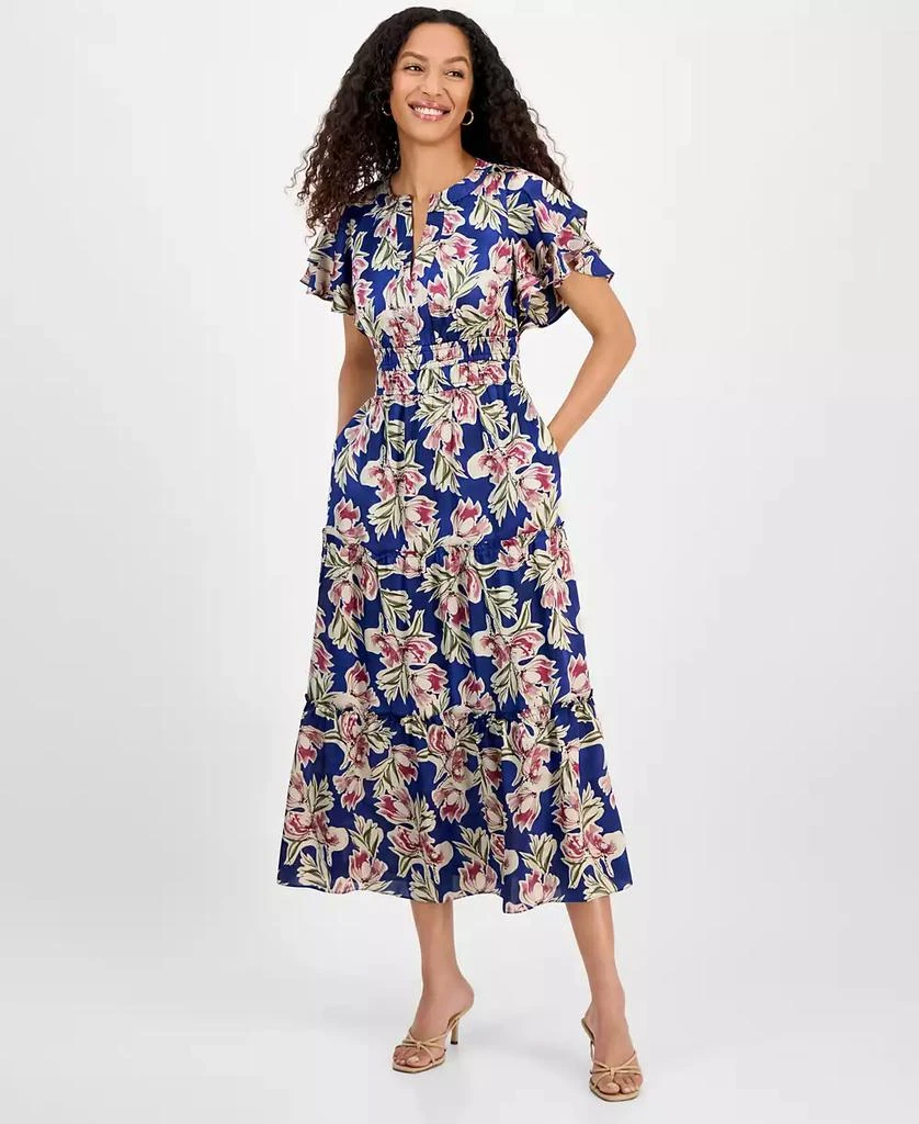 julia jordan Women's Printed Tiered-Short-Sleeve Dress 1