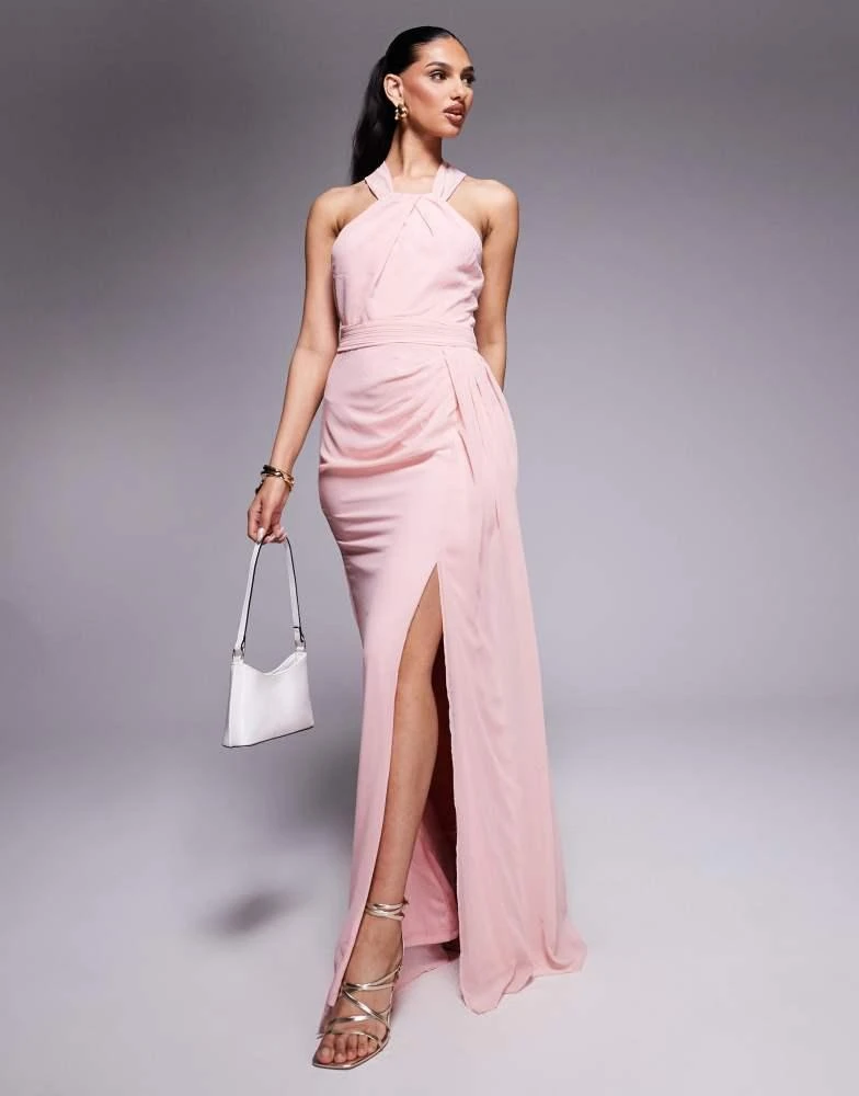 open lace back dress One Shoulder Pleated Fan Maxi Dress - Blush Pink main image 0