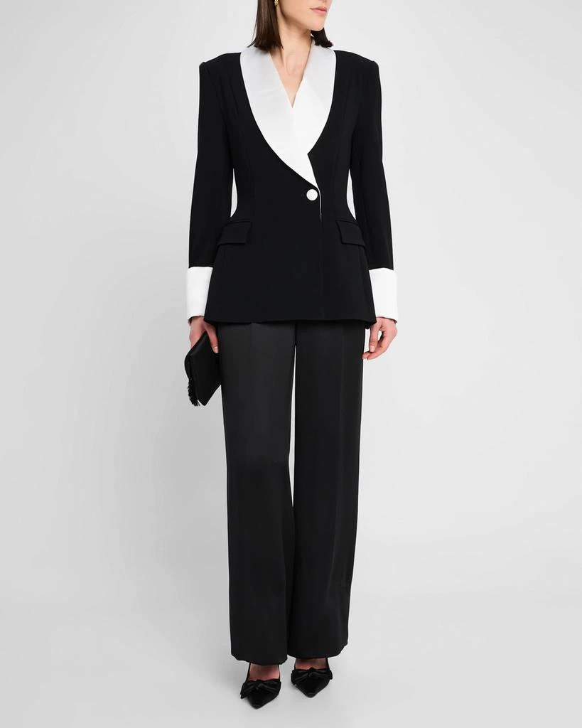 Sergio Hudson Silk Shawl-Lapel Combo Double-Breasted Blazer 2