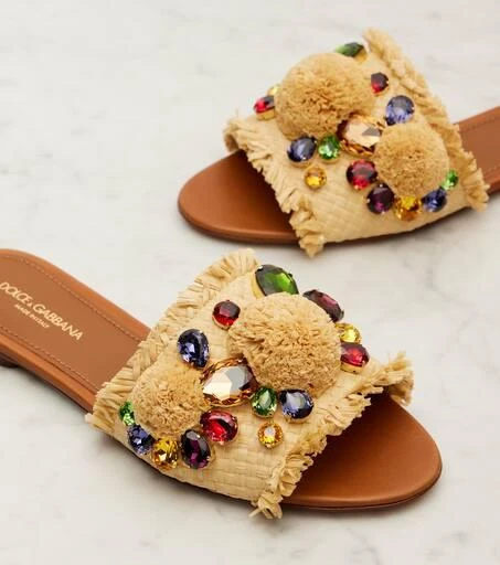 Dolce
Gabbana Embellished raffia-effect slides 5
