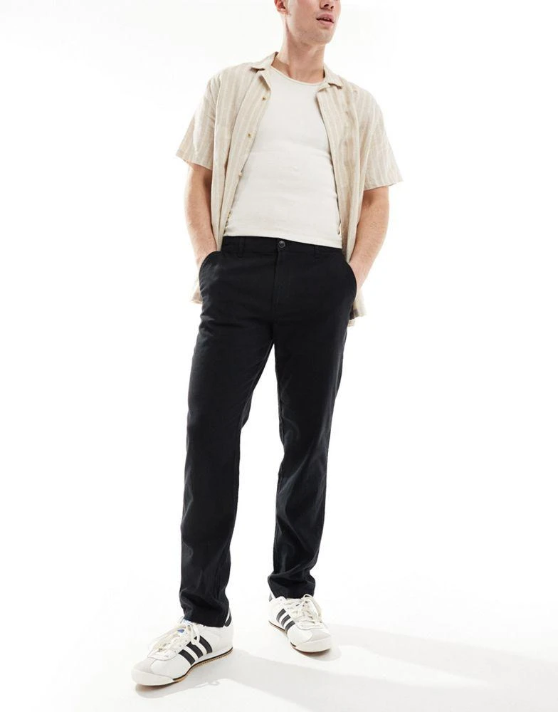 Jack & Jones Jack & Jones linen mix chino in black 1