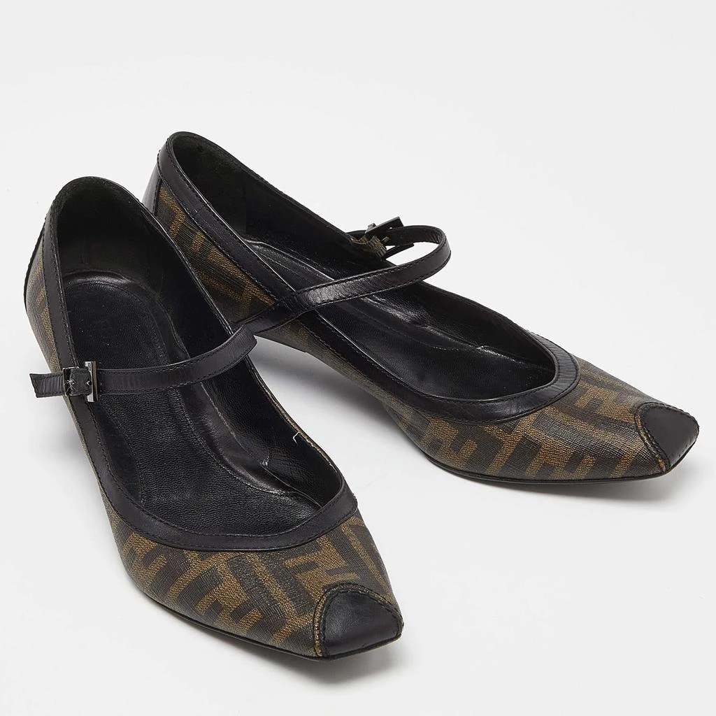 Fendi Fendi Black/Brown Coated Canvas and Leather Marry Jane Ballet Flats Size 39.5 4