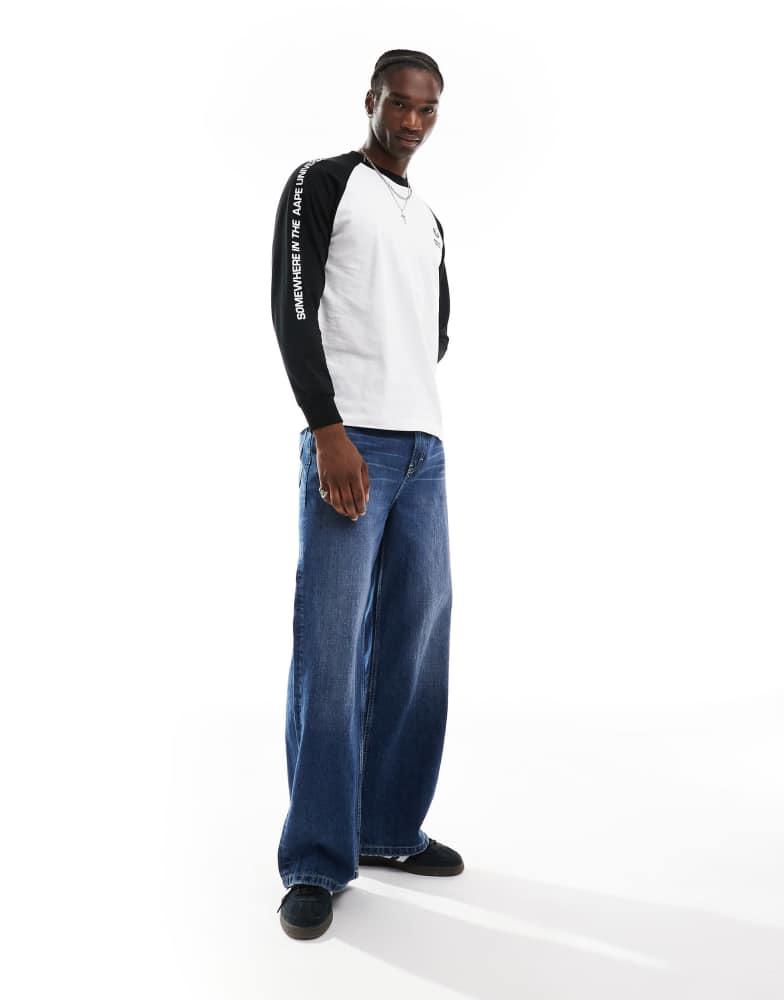 AAPE Aape by A Bathing Ape raglan long sleeve t-shirt in white & black