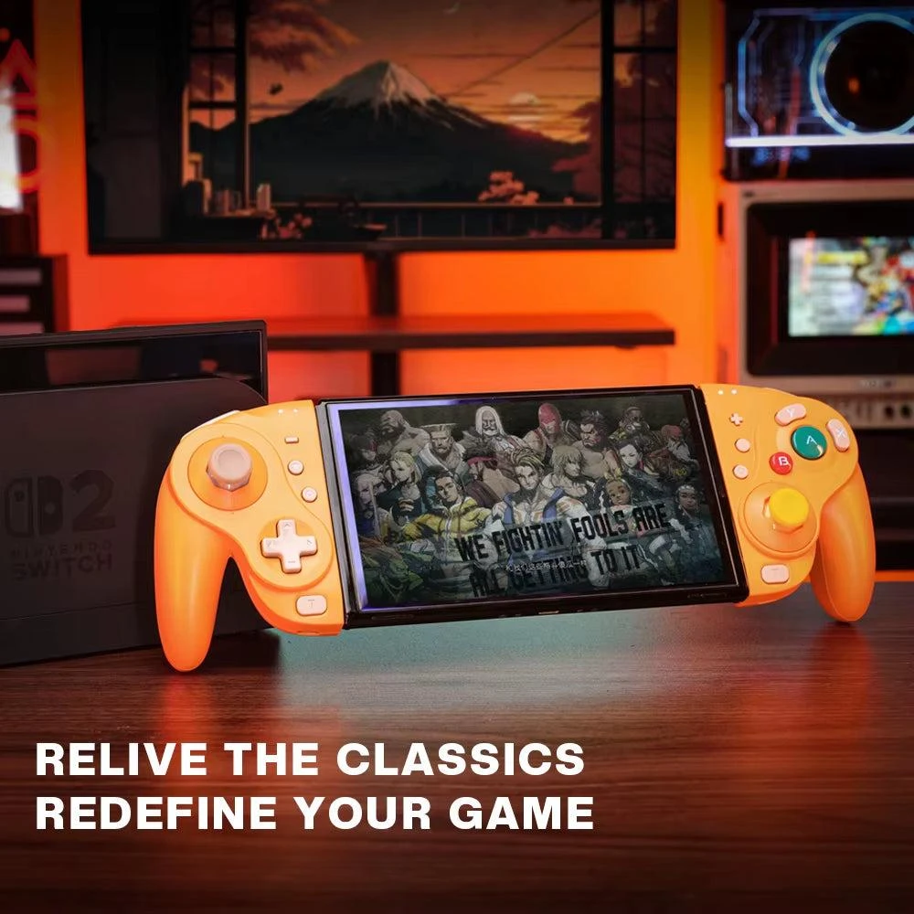 NYXI Wizard Wireless Game Controller with RGB Lighting for Nintendo Switch and PC - Orange Gamepad 2