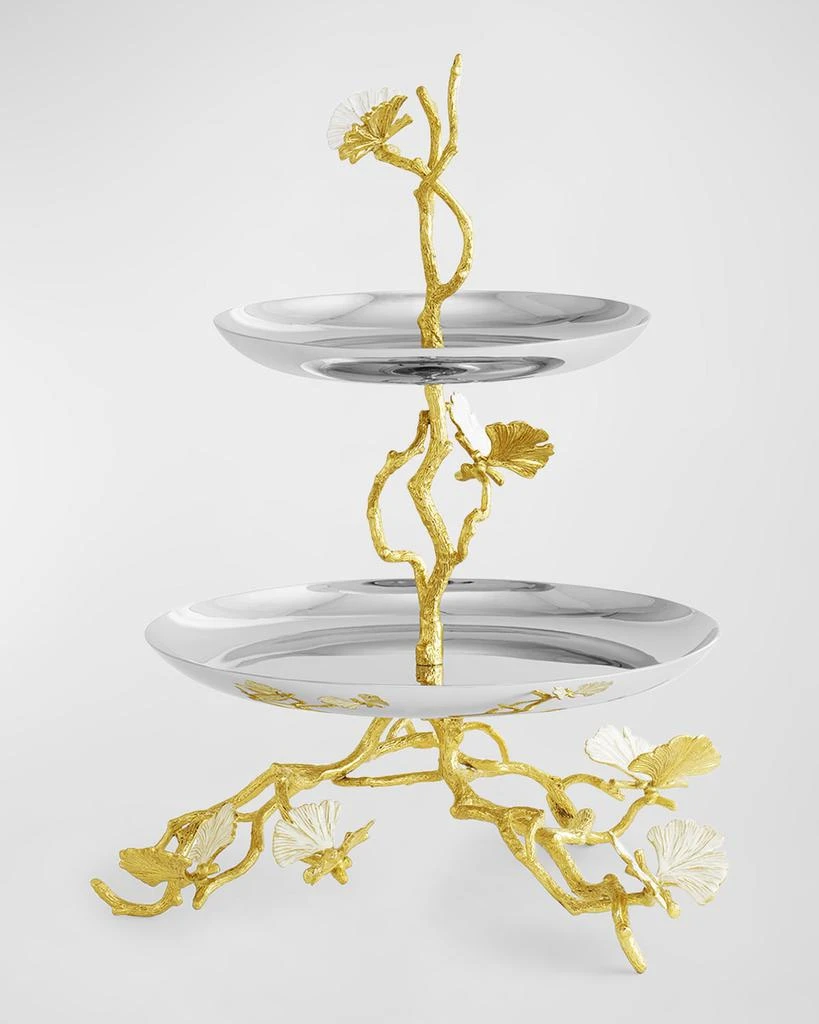 Michael Aram Butterfly Ginkgo White & Gold Two Tier Etagere 3