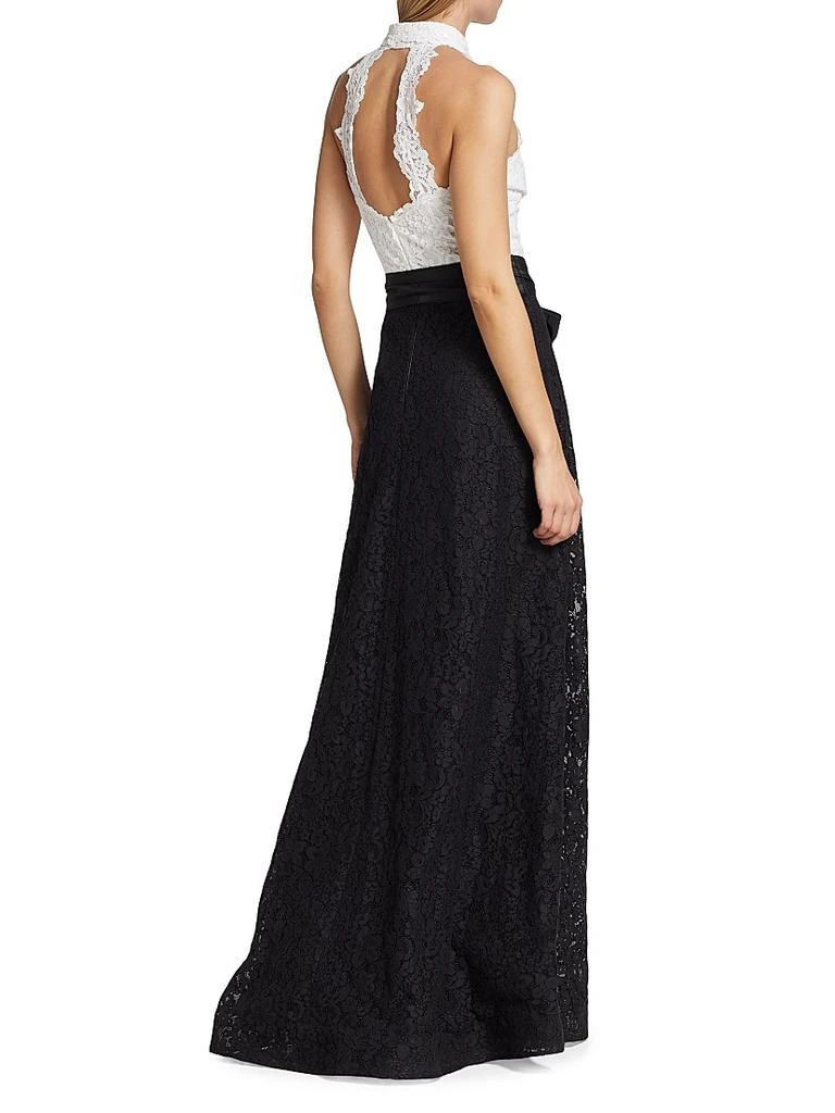 Teri Jon Collared Colorblocked Lace Gown 5