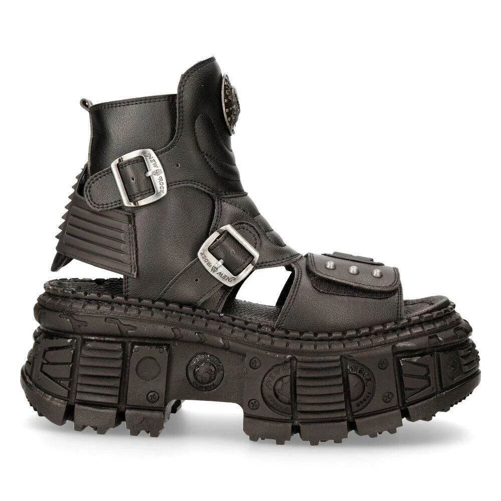NewRock Black VEGAN Leather Boot Sandals-BIOS106-V3 1