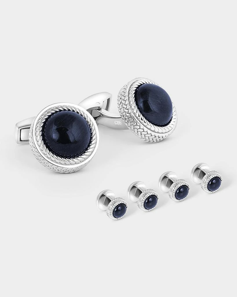 Tateossian Men's Blue Tiger's Eye Round Cufflink and Stud Set