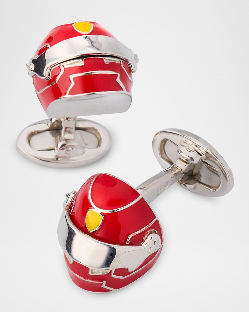 Jan Leslie Men's Race Car Helmet Enamel and Sterling Silver Cufflinks