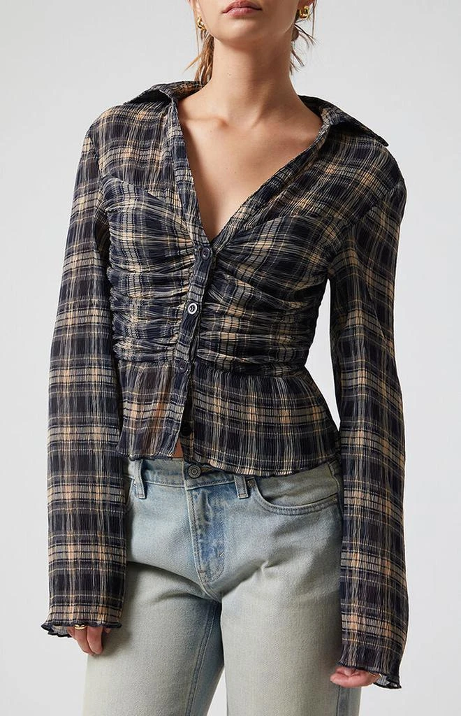 Beverly and Beck Sara Plaid Button Up Long Sleeve Top 2