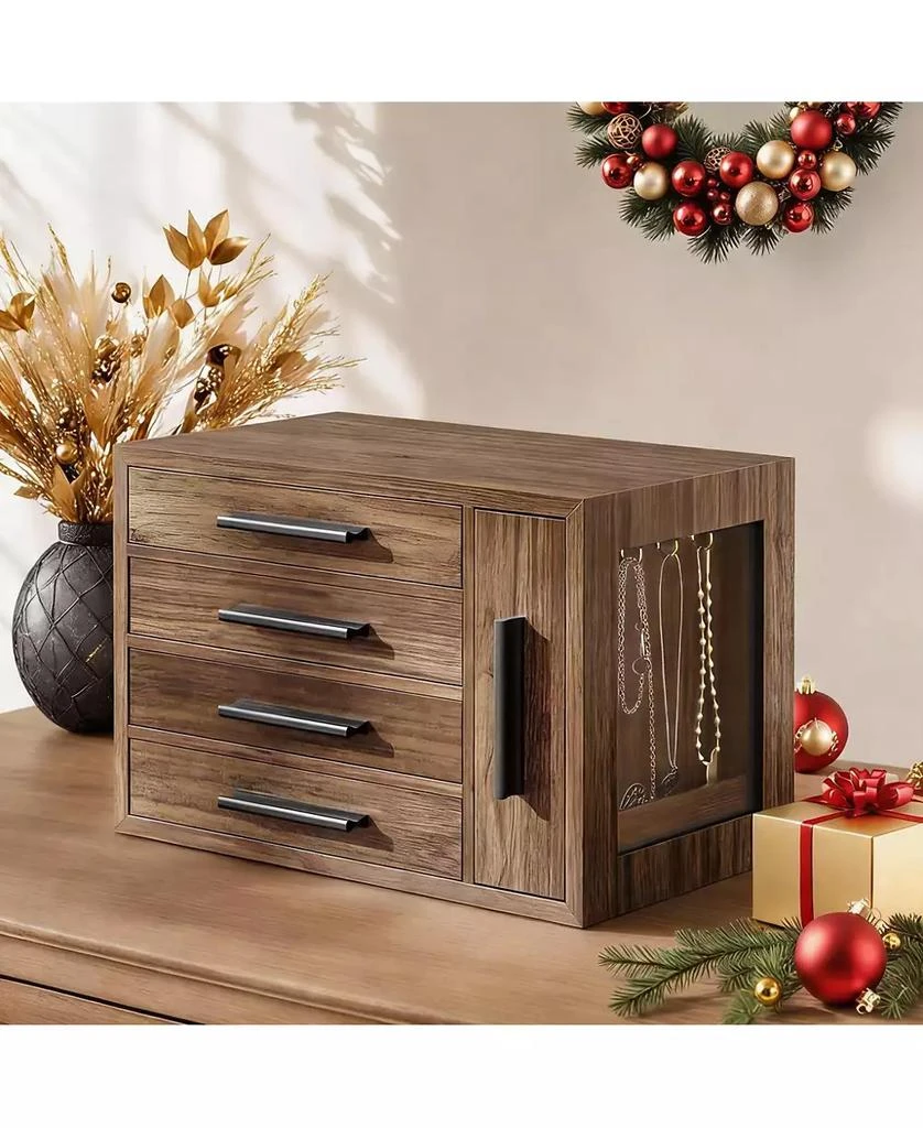 YIGII Wooden Jewelry Box with 4 Drawers for Rings, Earrings, Brooches, Necklaces 3