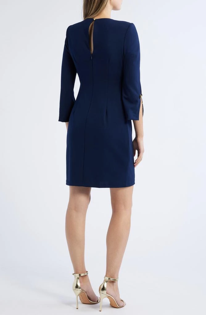 Vince Camuto Brooch Detail Long Sleeve Crepe Shift Dress 2