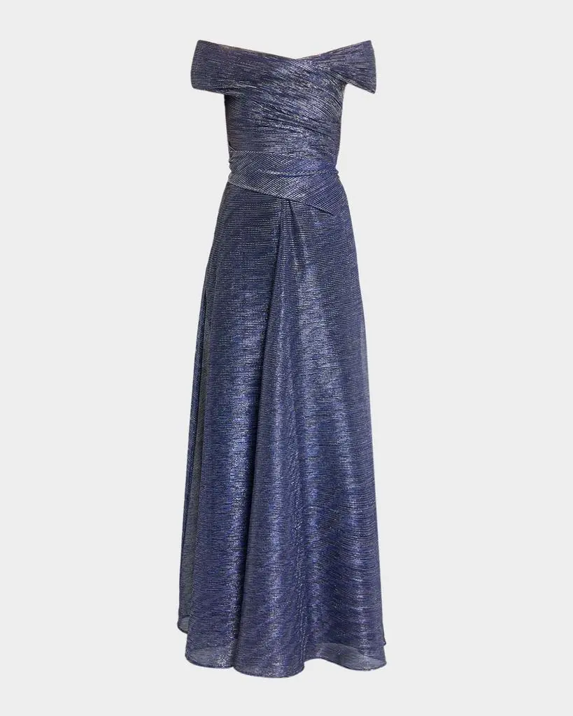 Talbot Runhof Off-The-Shoulder Metallic Voile Long Dress