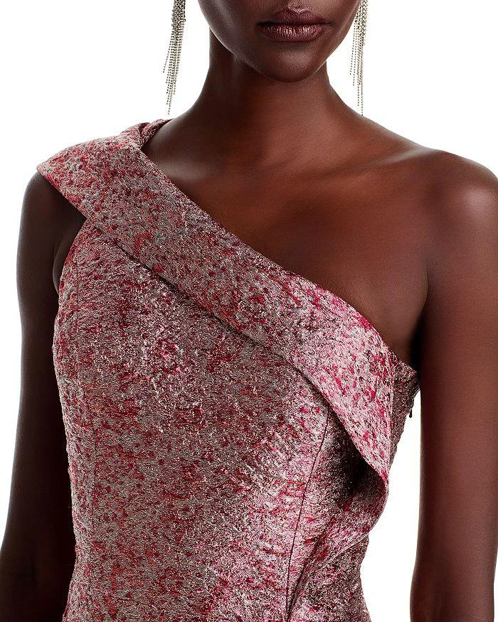 Teri Jon Jacquard One Shoulder Ruffle Gown 6